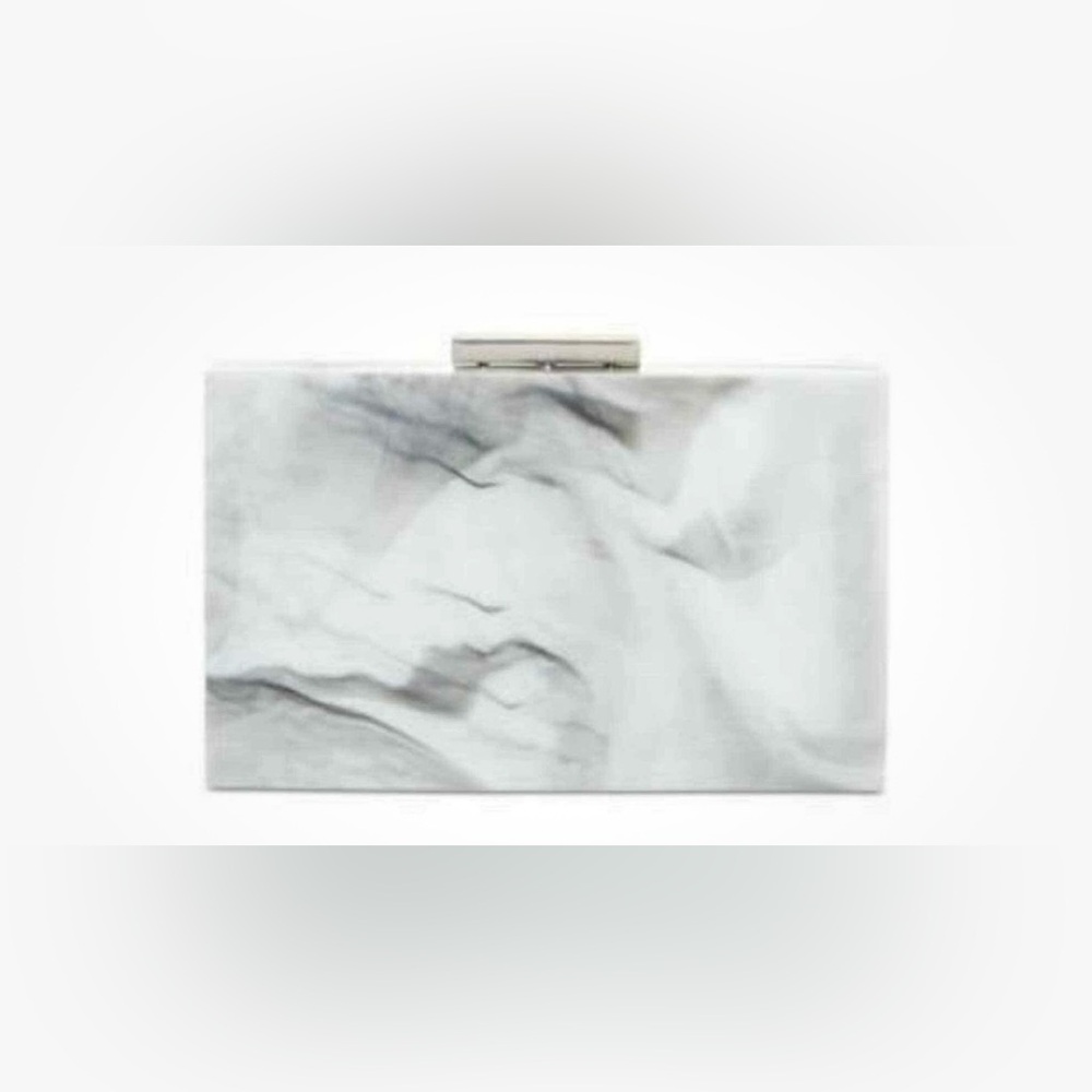 Inc International Acrylic Marble Box Clutch with Silver Accents EUC